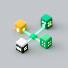 Obraz premium Abstract isometric tech city with business icons and glowing connections