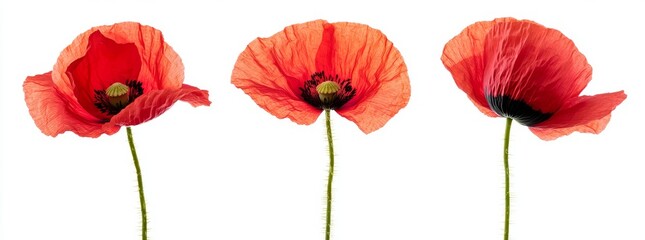 Obraz premium Vibrant Red Poppies Isolated on White