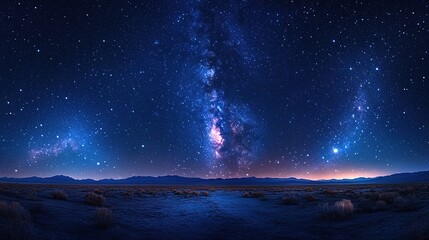 A Vast Desert Landscape Under a Starry Night Sky with the Milky