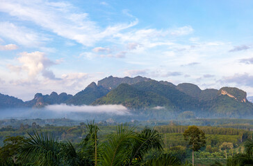 Valley with morning fog, Khao Sok National Park, Surat Thani, Southeast Thailand, Southeast Asia.