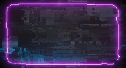 Obraz premium Futuristic Digital Display Neon Frame Border With Glitch Background