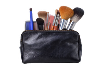 Makeup brush set beauty bag close-up