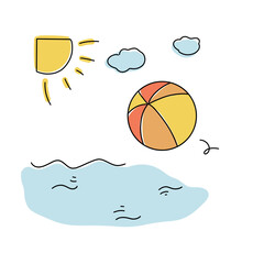 晴れた夏の海とビーチボールの風景アイコン