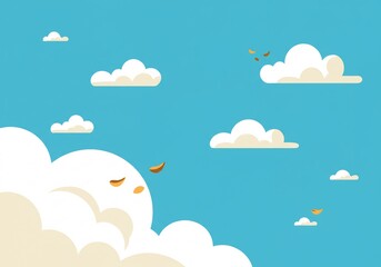 穏やか秋空 白い雲 優しく舞い落ちる葉