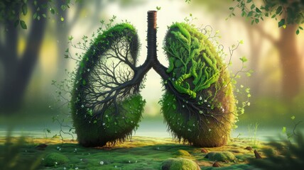 Conceptual Green Lungs with Nature Elements for World Asthma Day, Representing Clean Breathing and Healthy Environment