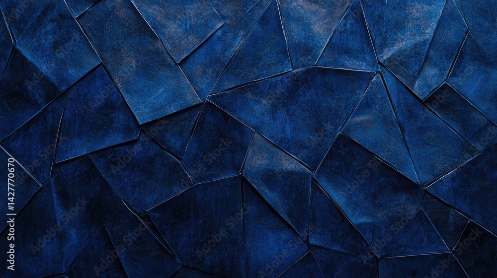 Aufkleber a dark cobalt blue abstract background with geometric patterns of lines, triangles, and folded polyg