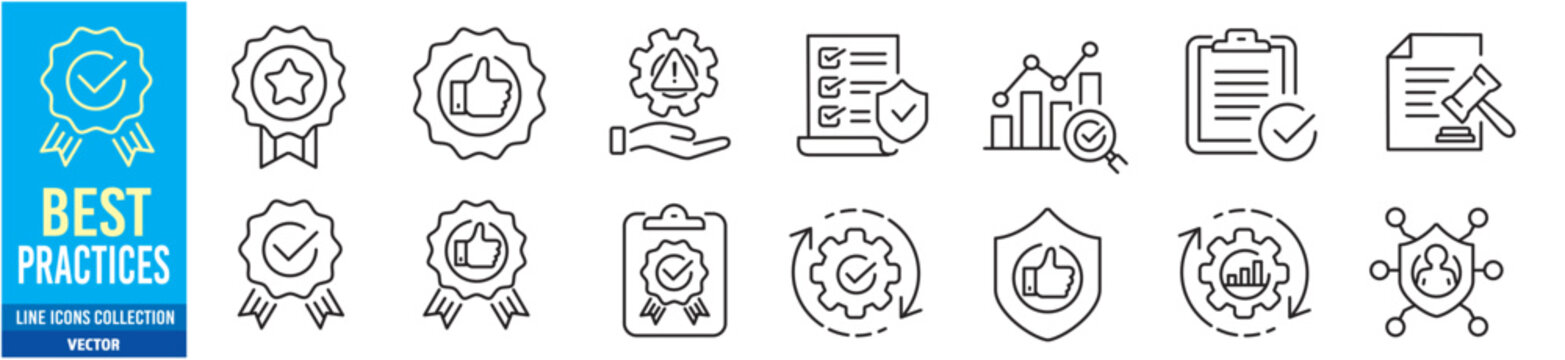 Best practices icon set. Editable line icons collection. Vector illustration.