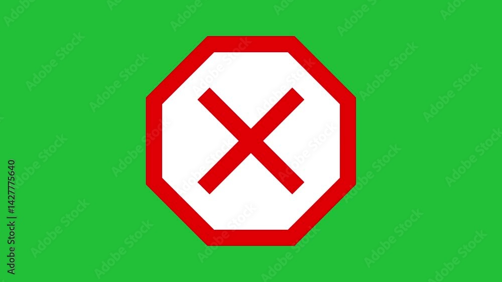 Poster red cross symbol. wrong sign red cross icon. animation on wrong cross green screen background.