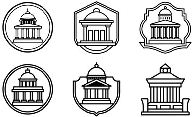 Fototapeta premium Minimalist Architectural Buildings, Classic Pillars and Domes, Vector Design
