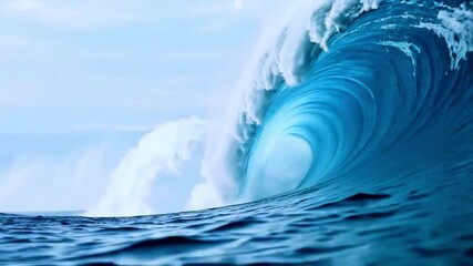 Massive ocean wave curling in open sea