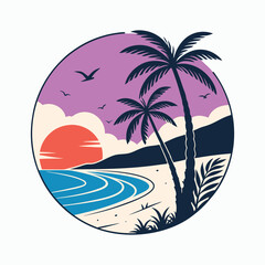 tropical beach with palm trees vector illustration