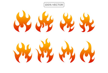 Set of fire icons .Fire flame icon vector design symbol. Flame design of different shapes. Vector illustration