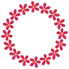 Groovy style flowers circle frame, wreath.  Simple flowers minimalistic style. Geometric flower. Vector illustrations. Retro bright flowers