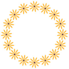 Groovy style flowers circle frame, wreath.  Simple flowers minimalistic style. Geometric flower. Vector illustrations. Retro bright flowers