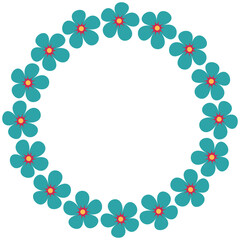 Obraz premium Groovy style flowers circle frame, wreath. Simple flowers minimalistic style. Geometric flower. Vector illustrations. Retro bright flowers