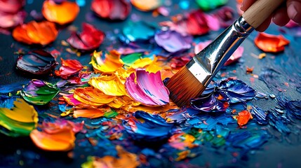 Obraz premium Vibrant painting techniques artist studio artistic creation colorful palette close-up creative expression