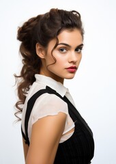 Fototapeta premium side view beautiful female model in white background