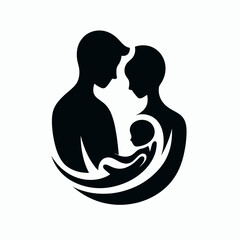 very simple flat and single minimalist Parent  Child Silhouettes in black on a white background