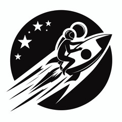 very simple flat and single minimalist Rocket Riding Silhouettes in black on a white background