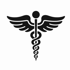 very simple flat and single minimalist Caduceus Silhouettes in black on a white background