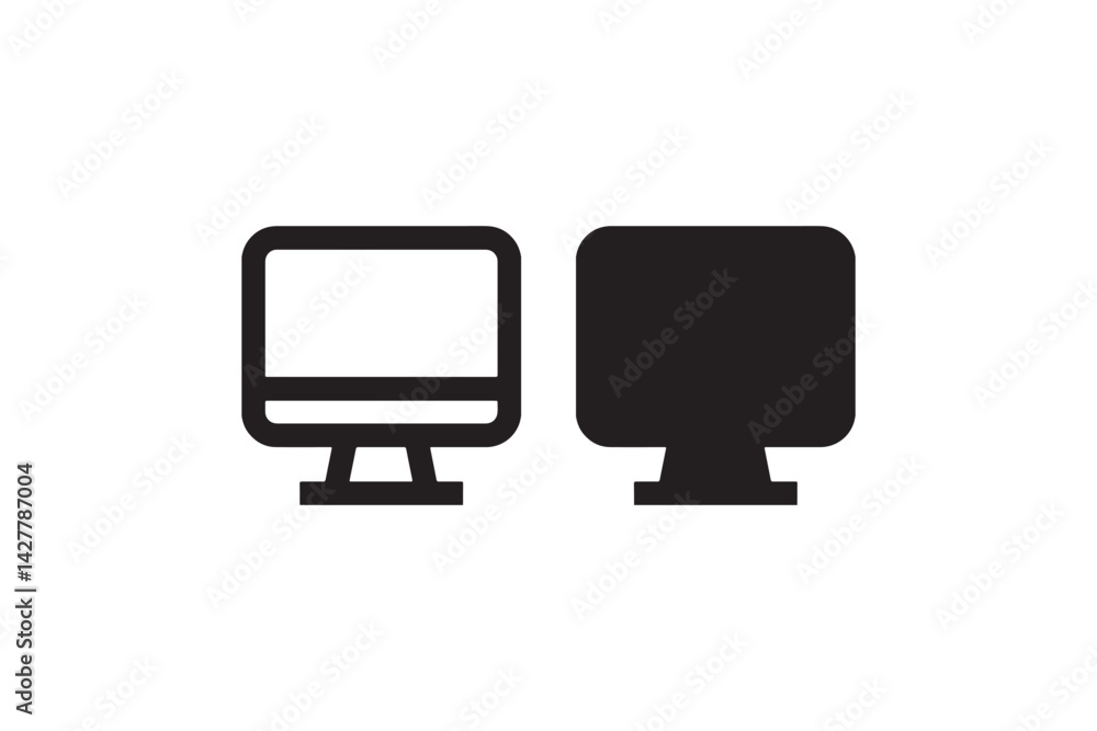 Poster computer monitor icon in outline and solid vector