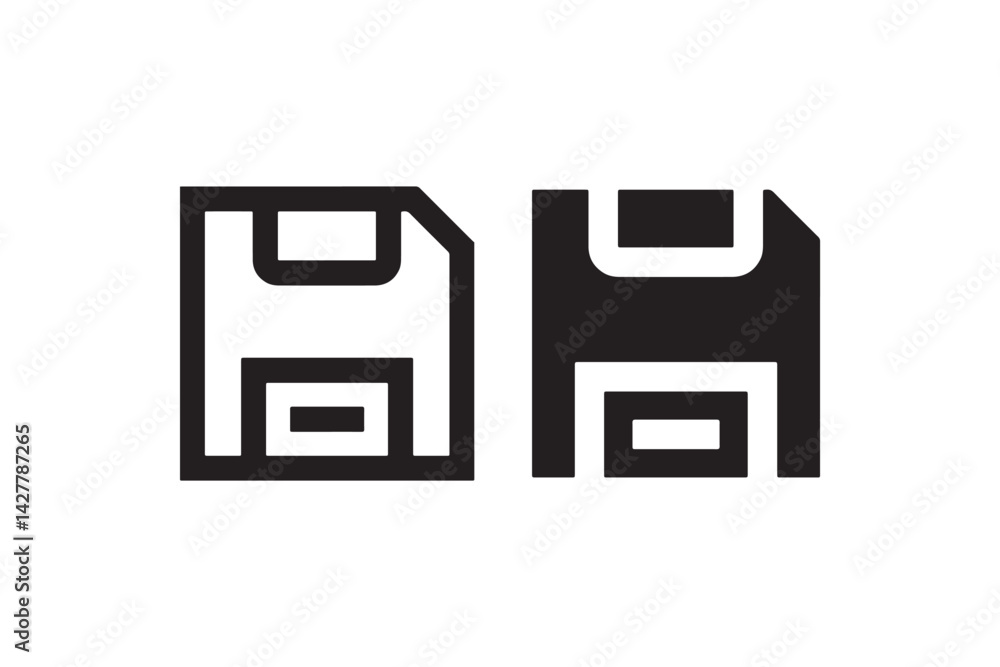 Poster floppy disk save icon in outline and solid vector