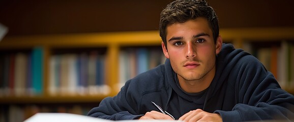 Focused Student in Library