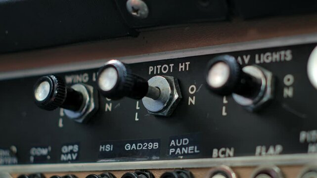 Pitot Heat Pull Switch Operated by Pilot in Small Airplane Cockpit CU