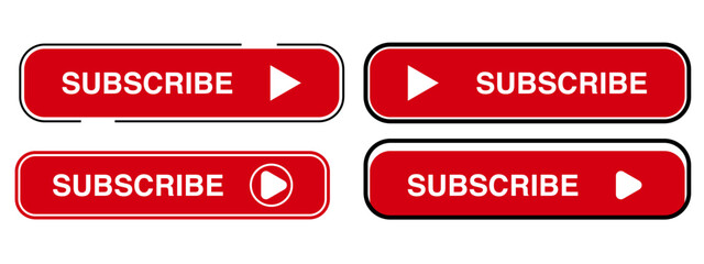Red Subscribe Button Set with Play Icon – Web UI Vector