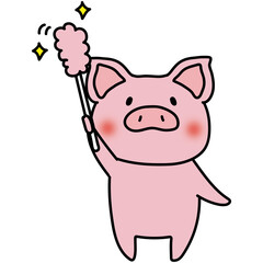 はたきでほこりを取るぶた