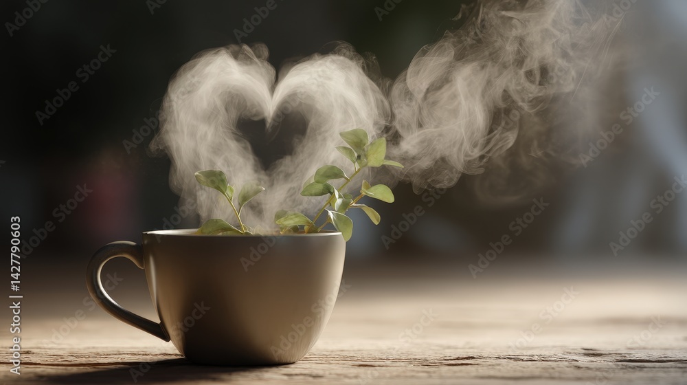 Aufkleber Lively green plant uniquely placed in a charming cup adding a touch of nature to a warm and inviting setting