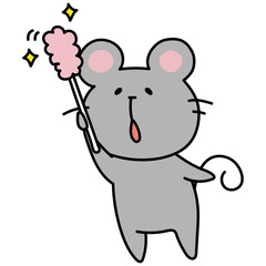 はたきでほこりを取るネズミ
