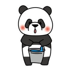 掃除用のバケツの水を運ぶパンダ