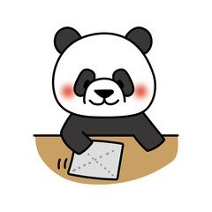 机を拭くお手伝いをするパンダ