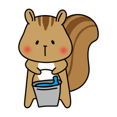 掃除用のバケツの水を運ぶリス