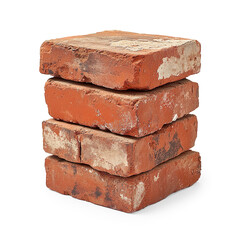 Stack of Weathered Red Bricks on a Transparent Background