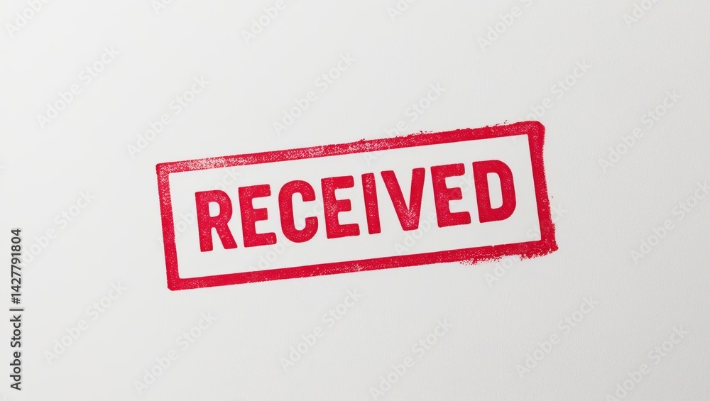 Poster red stamp marking the word received indicating acknowledgment of document submission or package deli