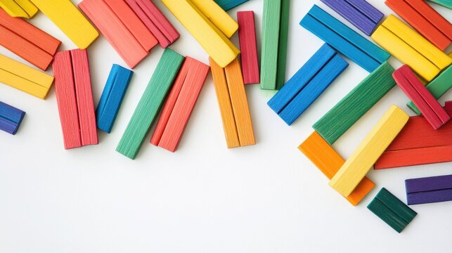 Step into an enchanting realm of early education with a delightful top-down photograph of colorful child stationery against a white background, offering space for text or advertisements.