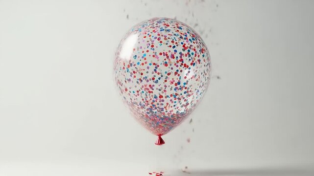 Colorful confetti-filled balloon floating against a minimalistic background, evoking celebration and joy