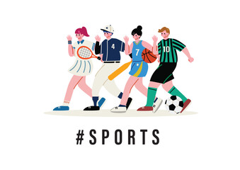 スポーツのユニフォームを着て歩く男女 © Sami