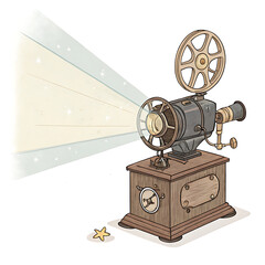 Fototapeta premium Adorable Antique Magic Lantern Projector Clipart Vintage Film Projector Illustration