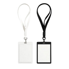 blank id card with tag and landyard isolated on transparent background 