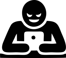 Malicious internet user engrossed in a mobile device
