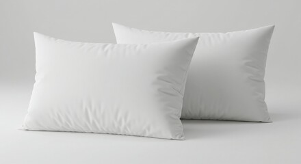 Two white pillows resting on a light colored surface