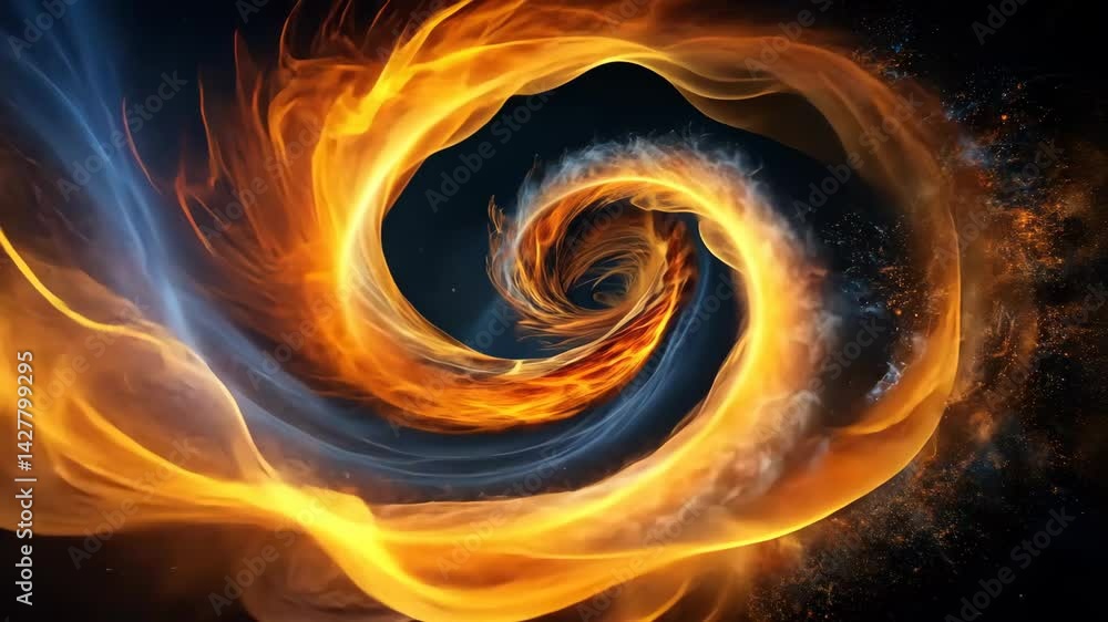 Wall mural fiery spiral nebula abstract motion background design. seamless loop cosmic energy flow animation wi