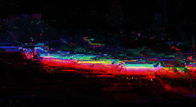 Distorted Pixelscape Visualizing Data Corruption and Futuristic Cyberpunk Aesthetics