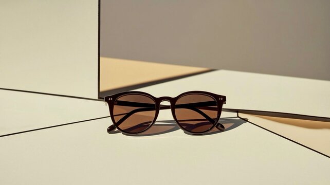 Brown Fullon Green Label FGL 005 sunglasses on a light surface with geometric shadows.
