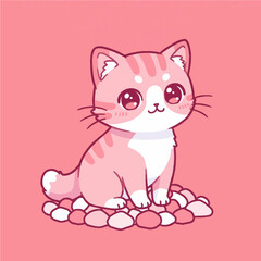 Pink perfection: an adorable pink and white cat on sweet pebbles 