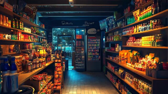A store with a lot of food and drinks. Scene is cheerful and inviting