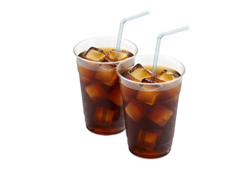 Refreshing Iced Cola Drinks in Disposable Cups transparent background
